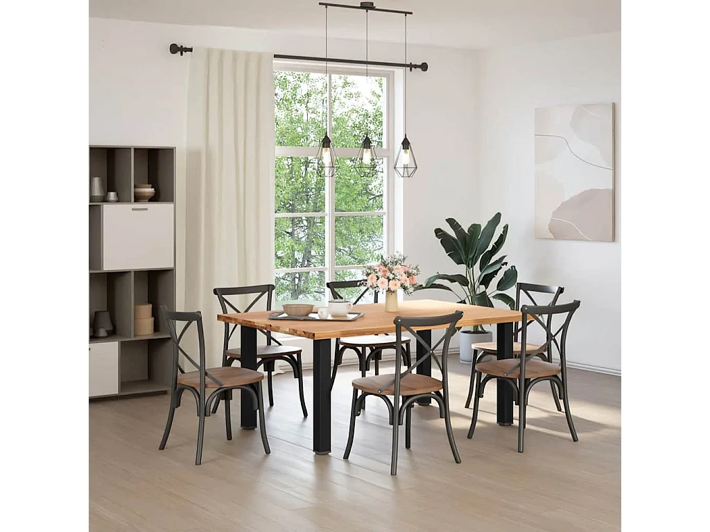 Table à manger marron clair bois de chêne massif rectangulaire