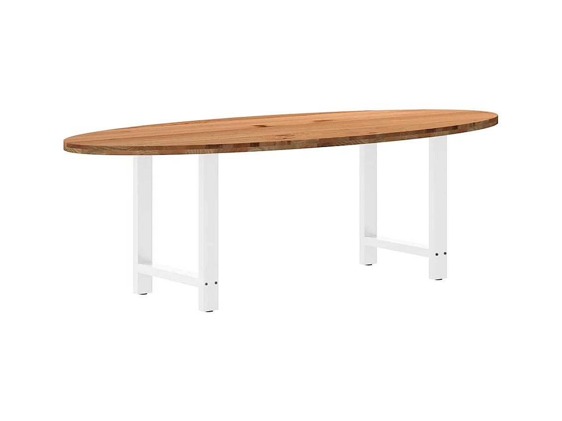 Table à manger marron clair bois de chêne massif ovale