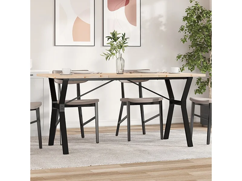 Table à manger cadre en Y 140x80x75,5 cm bois pin massif fonte