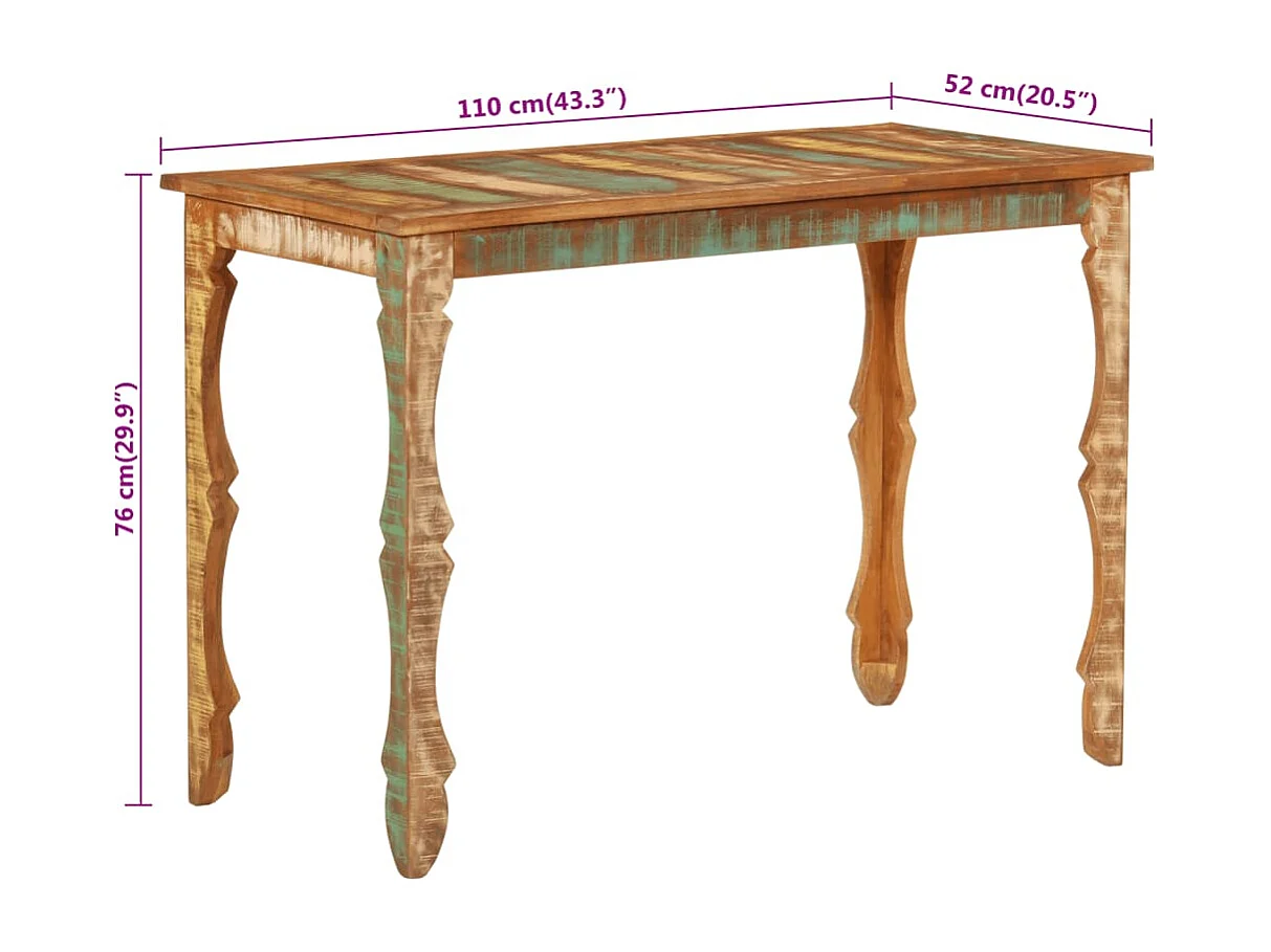 Table à manger 110x52x76 cm bois massif de récupération