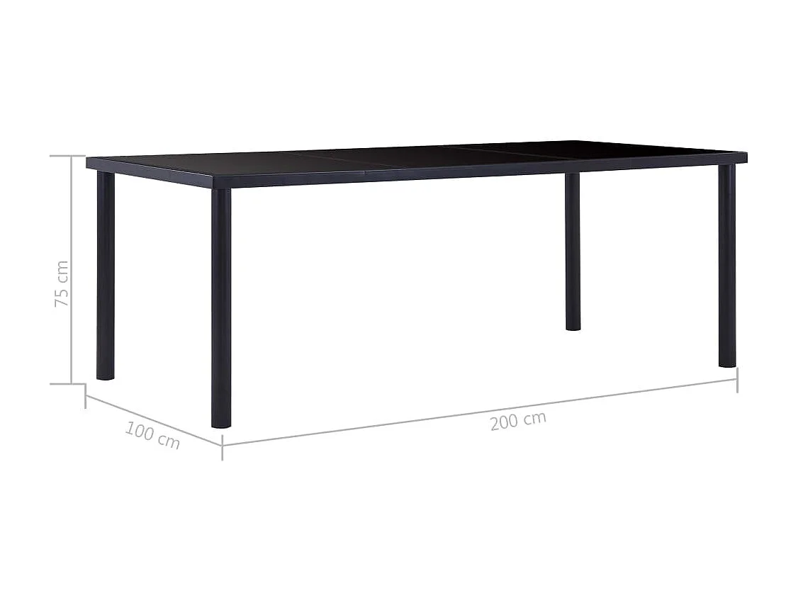 Eettafel 200x100x75 cm gehard glas zwart