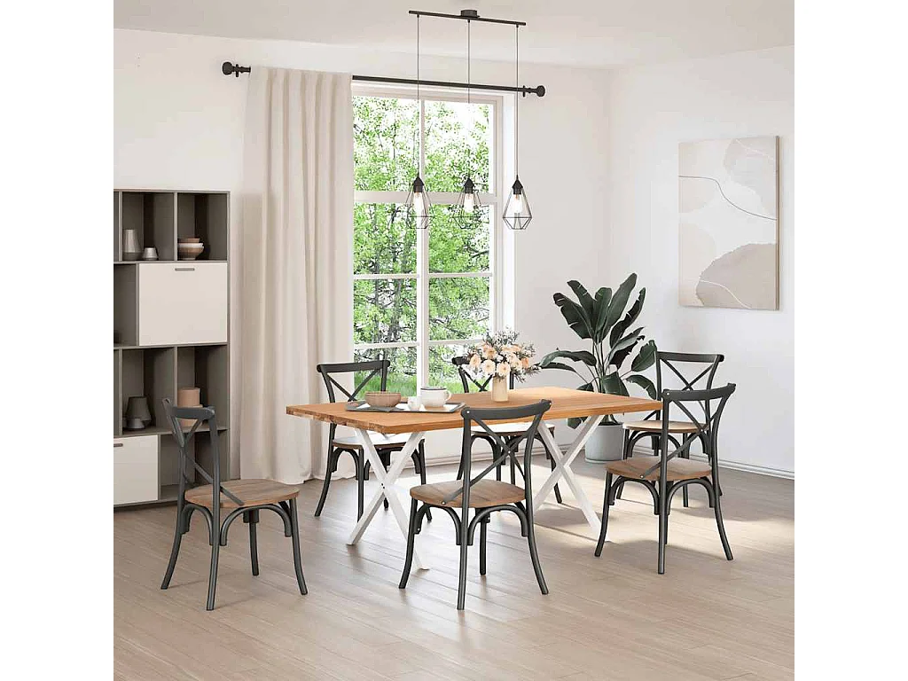 Table à manger marron clair bois de chêne massif rectangulaire