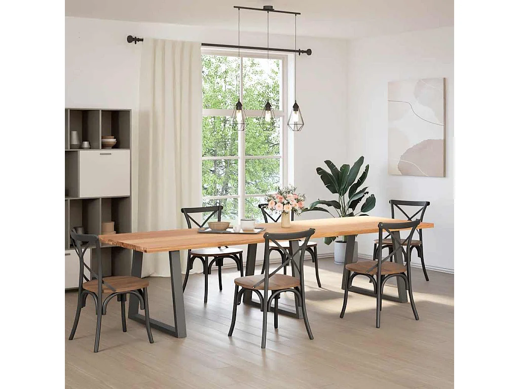 Table à manger marron clair bois de chêne massif rectangulaire