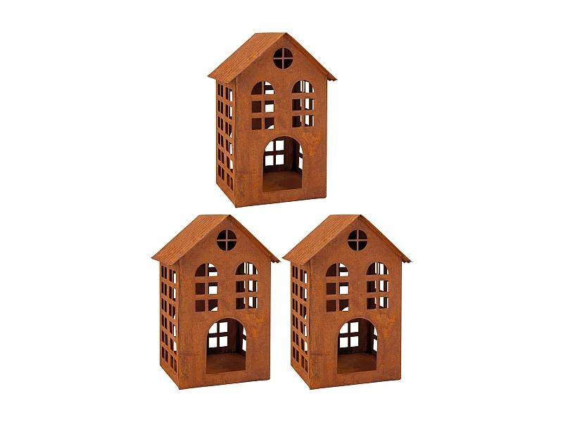 Lanterne maison en métal vieilli Lot de 3