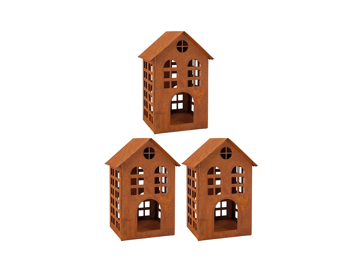 Lanterne maison en métal vieilli Lot de 3