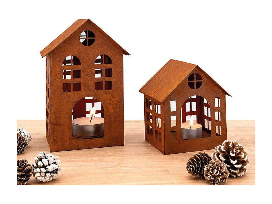 Lanterne maison en métal vieilli Lot de 3