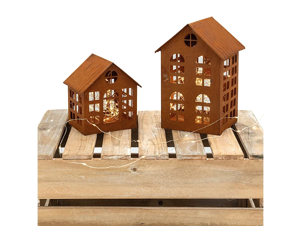 Lanterne maison en métal vieilli Lot de 3