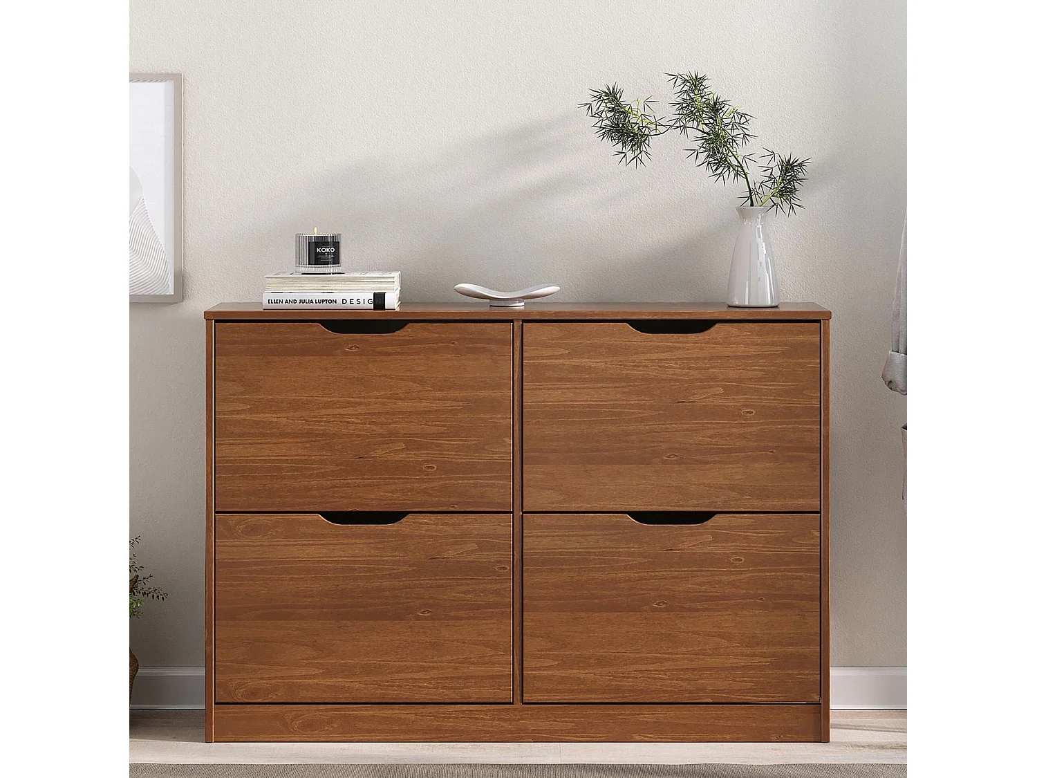 Meubles à chaussures BASIL Armoire avec 4 abattants, en Pin massif, Coloris châtaignier