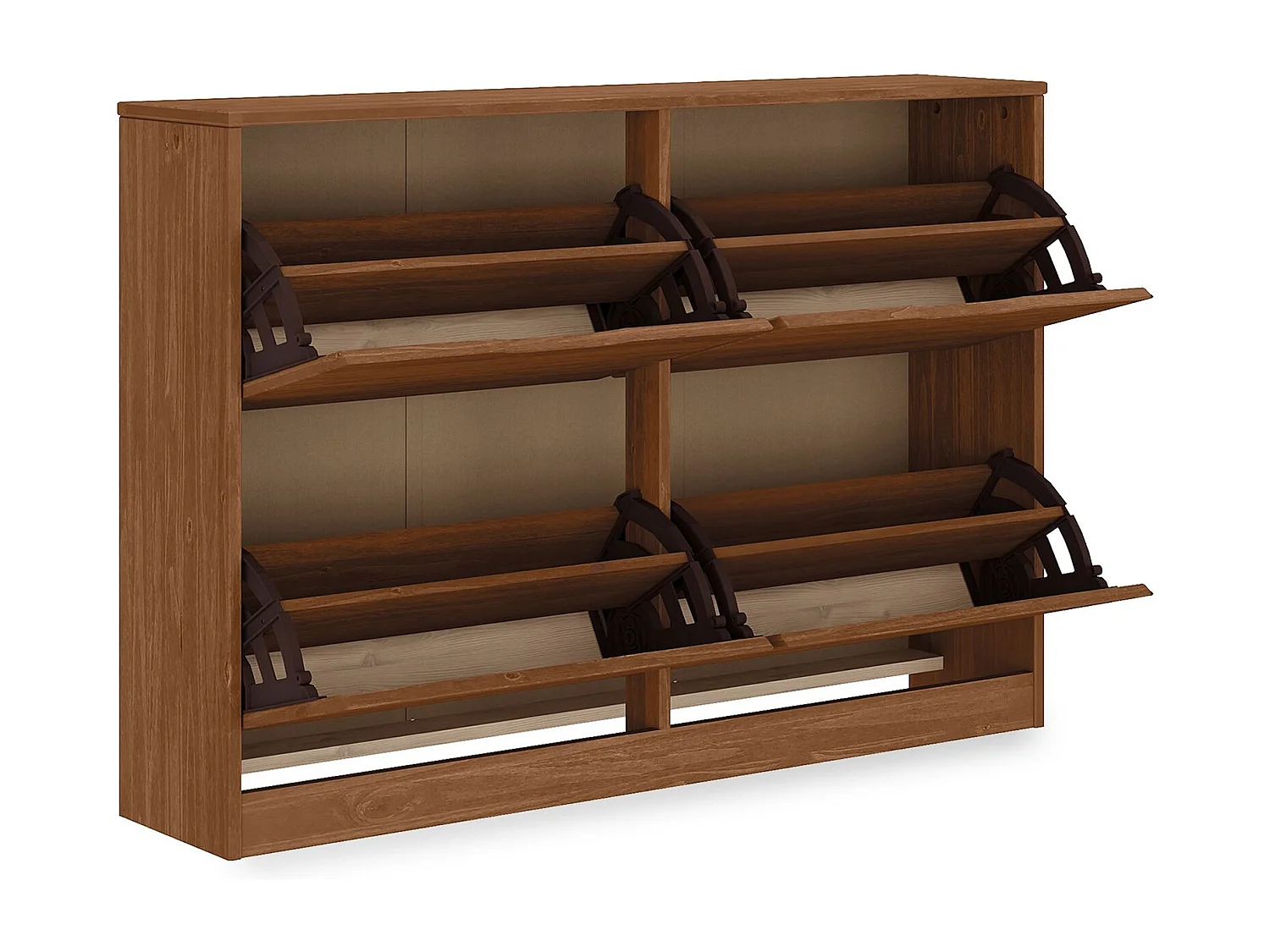 Meubles à chaussures BASIL Armoire avec 4 abattants, en Pin massif, Coloris châtaignier