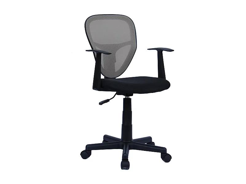Chaise de bureau enfant STUDIO fauteuil pivotant et ergonomique avec accoudoirs, siège à roulettes hauteur réglable, mesh noir/gris