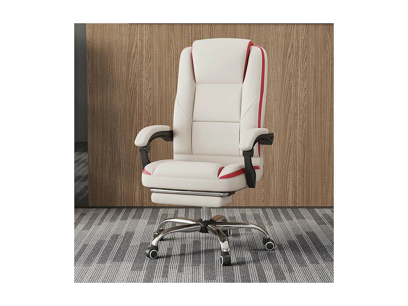 Sedia da ufficio in ecopelle con poggiapiedi "Maissa" - Beige