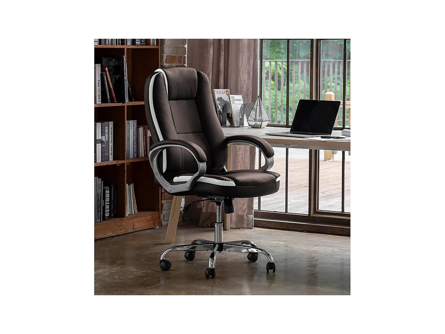 Ergonomische bureaustoel van kunstleer met voetensteun "Maissa" - Bruin