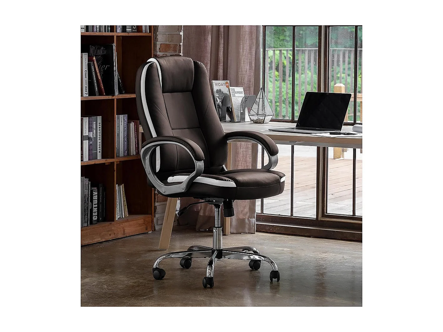 Fauteuil de bureau en simili avec repose pieds "Maissa" - Marron