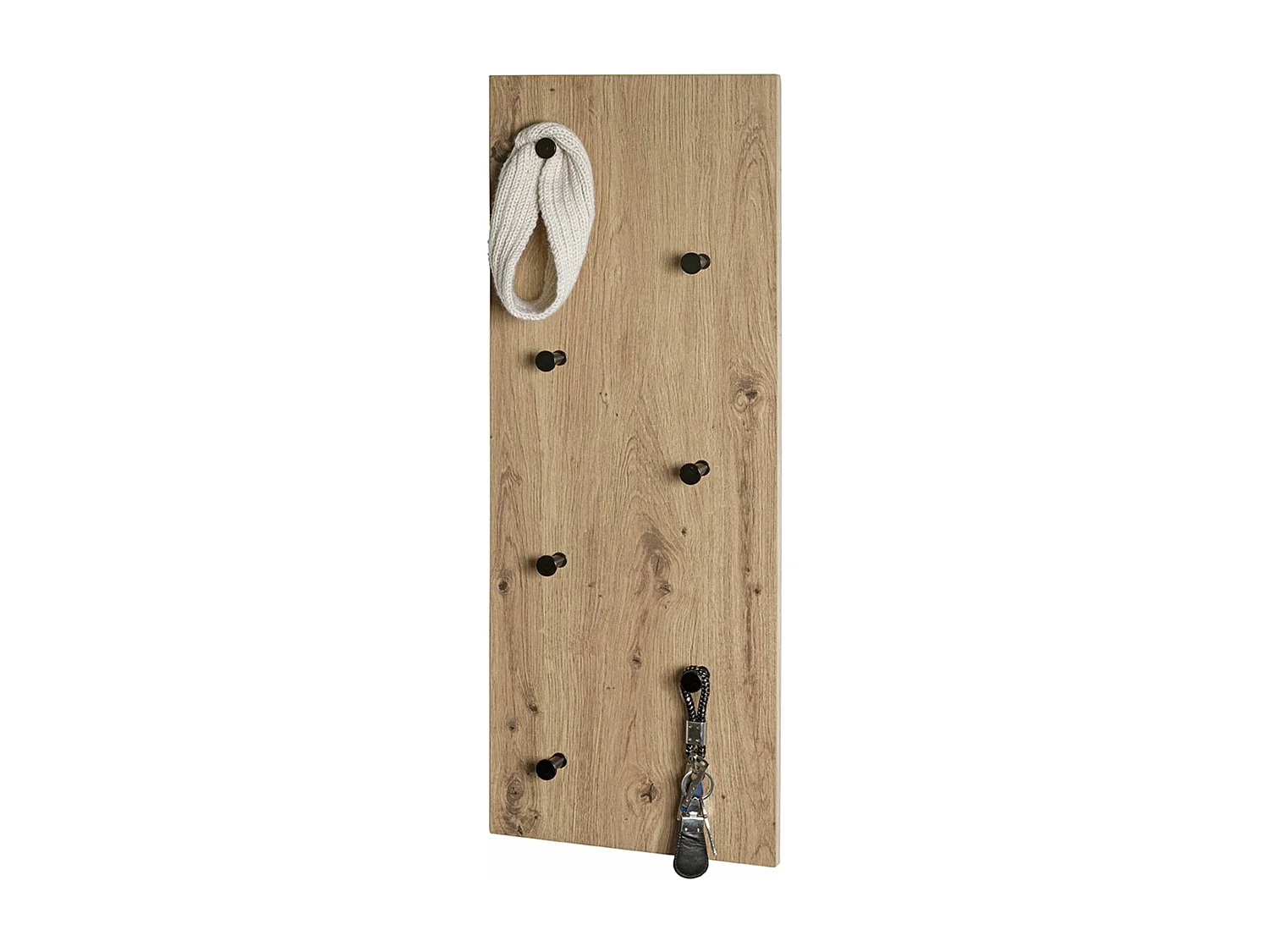 Garderobe murale, Patère murale en bois coloris chêne et métal noir  -longueur 80 x profondeur 5 x hauteur 30 cm
