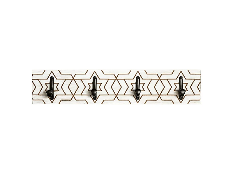 Garde-robe murale, Patère murale en bois coloris blanc et métal noir - longueur 60 x profondeur 6 x hauteur 13 cm