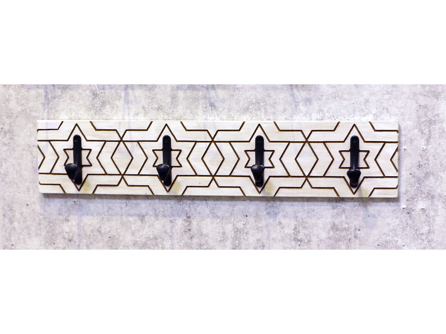 Garde-robe murale, Patère murale en bois coloris blanc et métal noir - longueur 60 x profondeur 6 x hauteur 13 cm