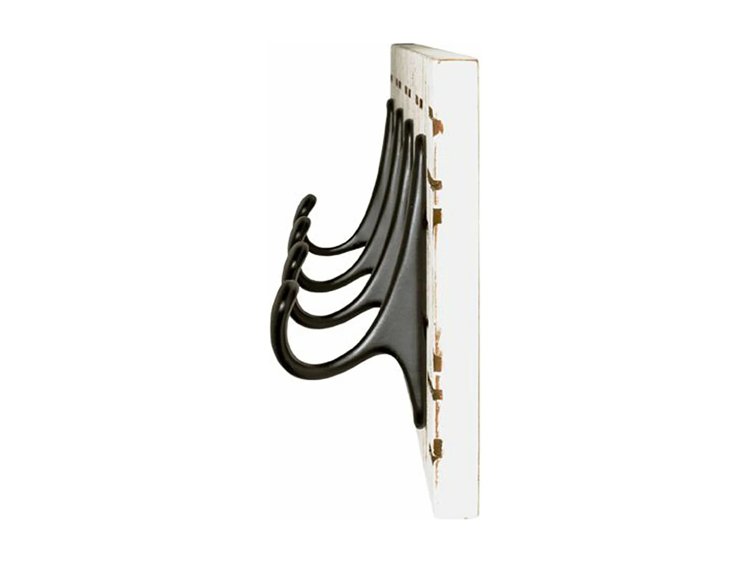 Garde-robe murale, Patère murale en bois coloris blanc et métal noir - longueur 60 x profondeur 6 x hauteur 13 cm