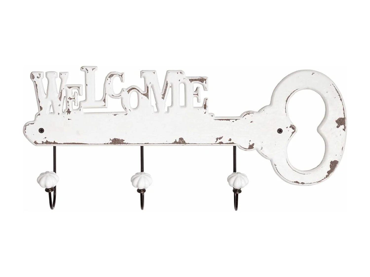 Garde-robe murale, Patère murale en bois coloris blanc et métal noir  -longueur 50 x profondeur 7 x hauteur 22 cm