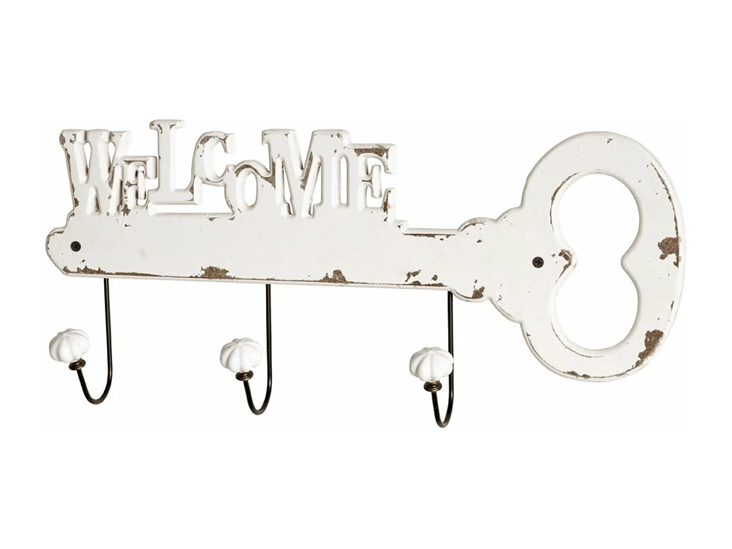 Garde-robe murale, Patère murale en bois coloris blanc et métal noir  -longueur 50 x profondeur 7 x hauteur 22 cm