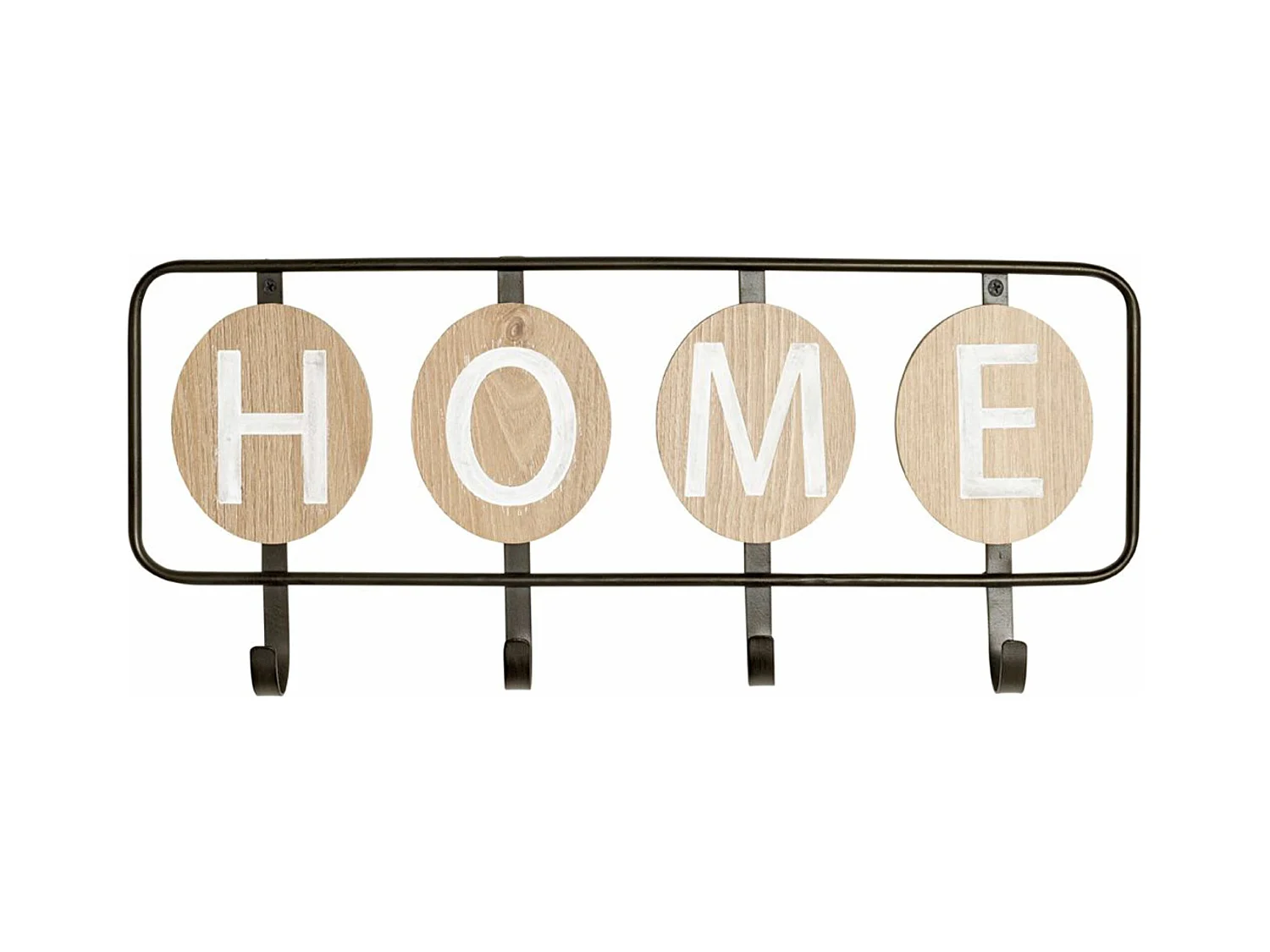 Garde-robe murale, Patère murale en bois coloris chêne et métal noir  - longueur 50 x profondeur 5 x hauteur 22 cm