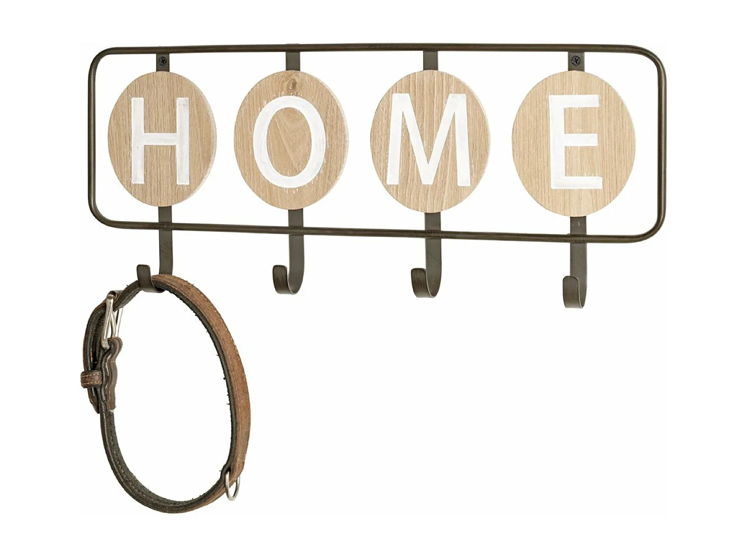 Garde-robe murale, Patère murale en bois coloris chêne et métal noir  - longueur 50 x profondeur 5 x hauteur 22 cm