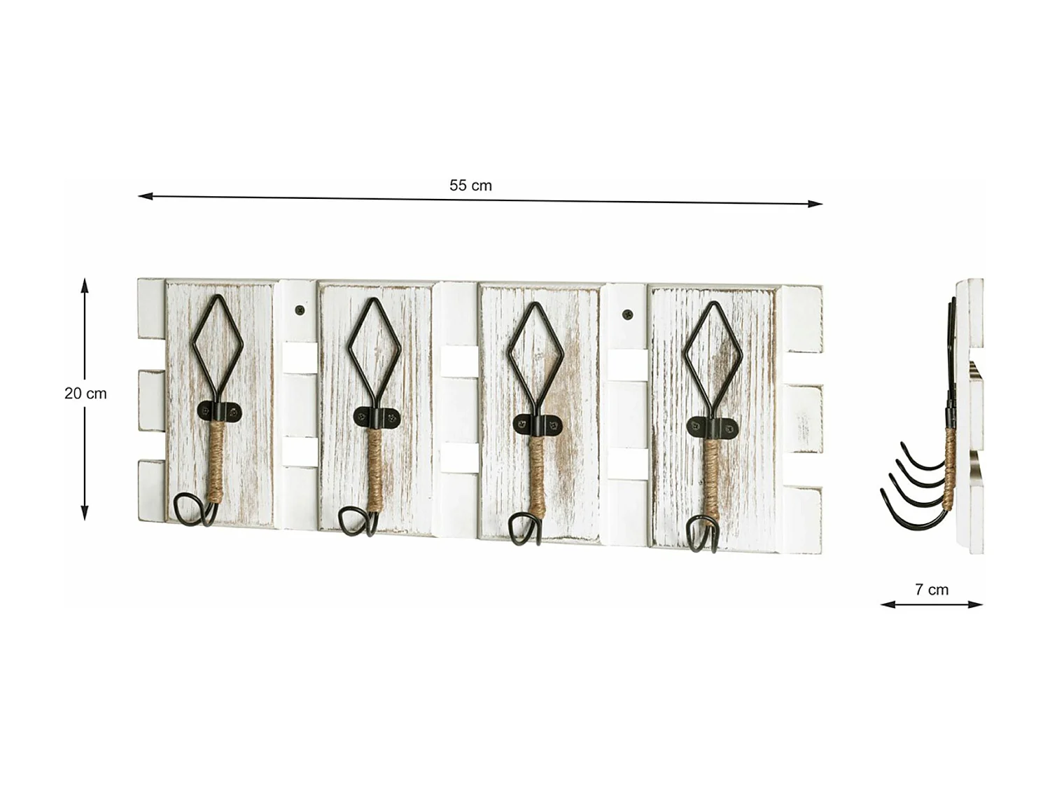Garde-robe murale, Patère murale en bois coloris vintage et métal noir  - longueur 55 x profondeur 7 x hauteur 20 cm