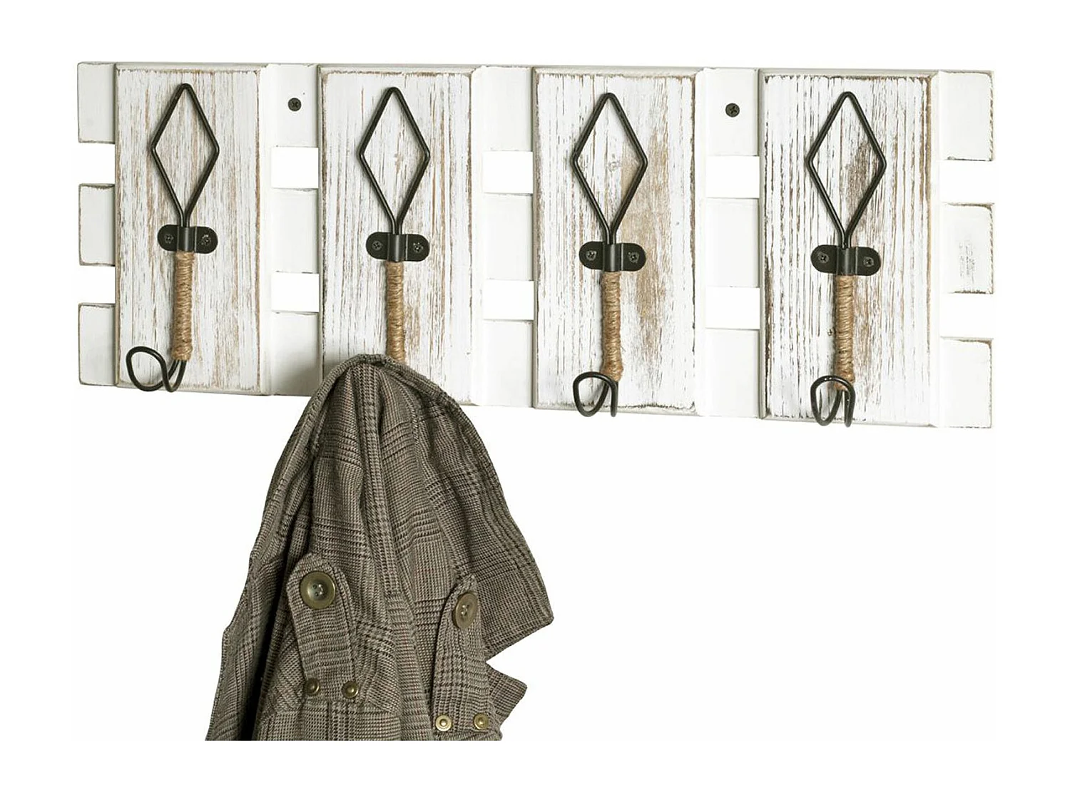 Garde-robe murale, Patère murale en bois coloris vintage et métal noir  - longueur 55 x profondeur 7 x hauteur 20 cm