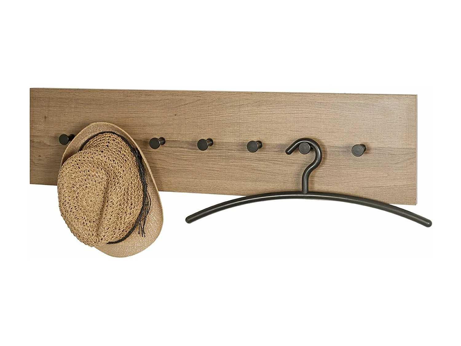 Garderobe murale, patère murale en bois coloris chêne et  métal noir -longueur  35 x profondeur 5 x hauteur 12 cm