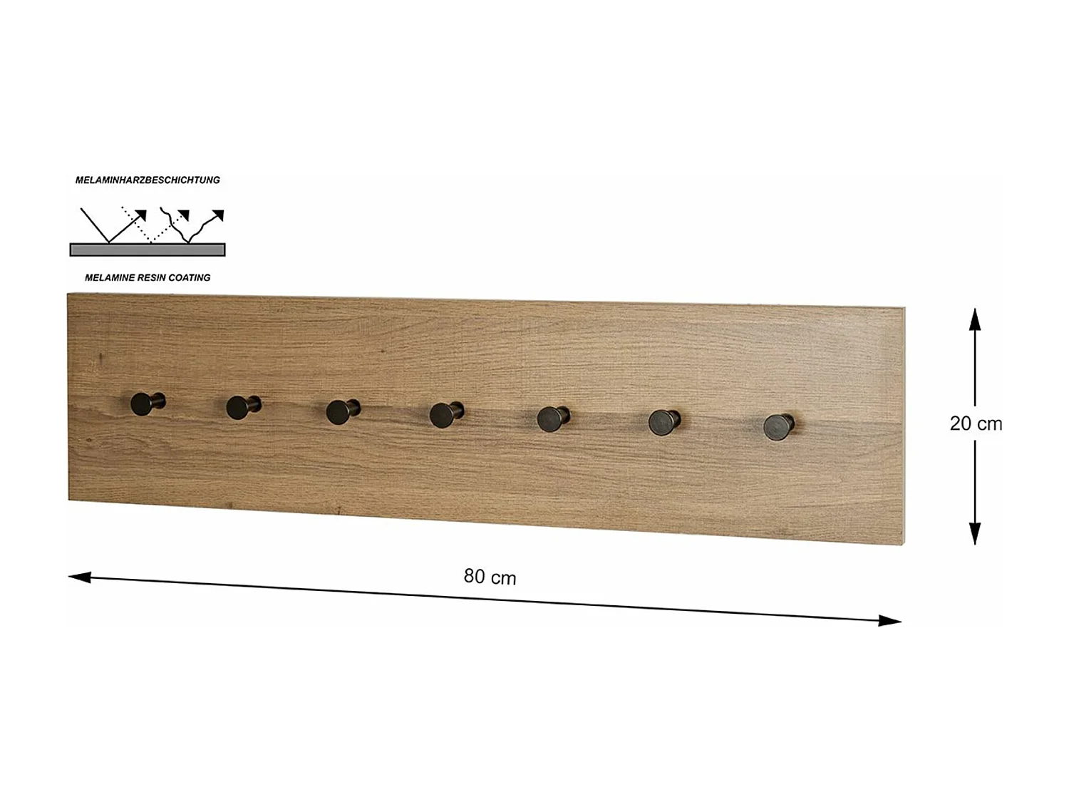 Garderobe murale, patère murale en bois coloris chêne et  métal noir -longueur  35 x profondeur 5 x hauteur 12 cm