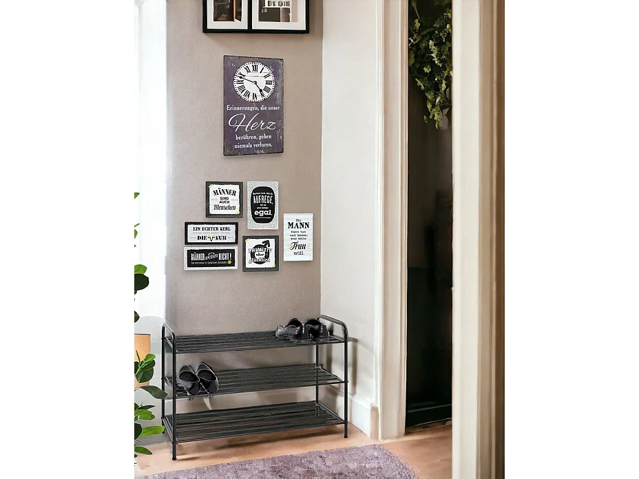 Etagère à chaussures, meuble à chaussures en métal coloris noir  -longueur 83 x profondeur 35 x hauteur 58 cm