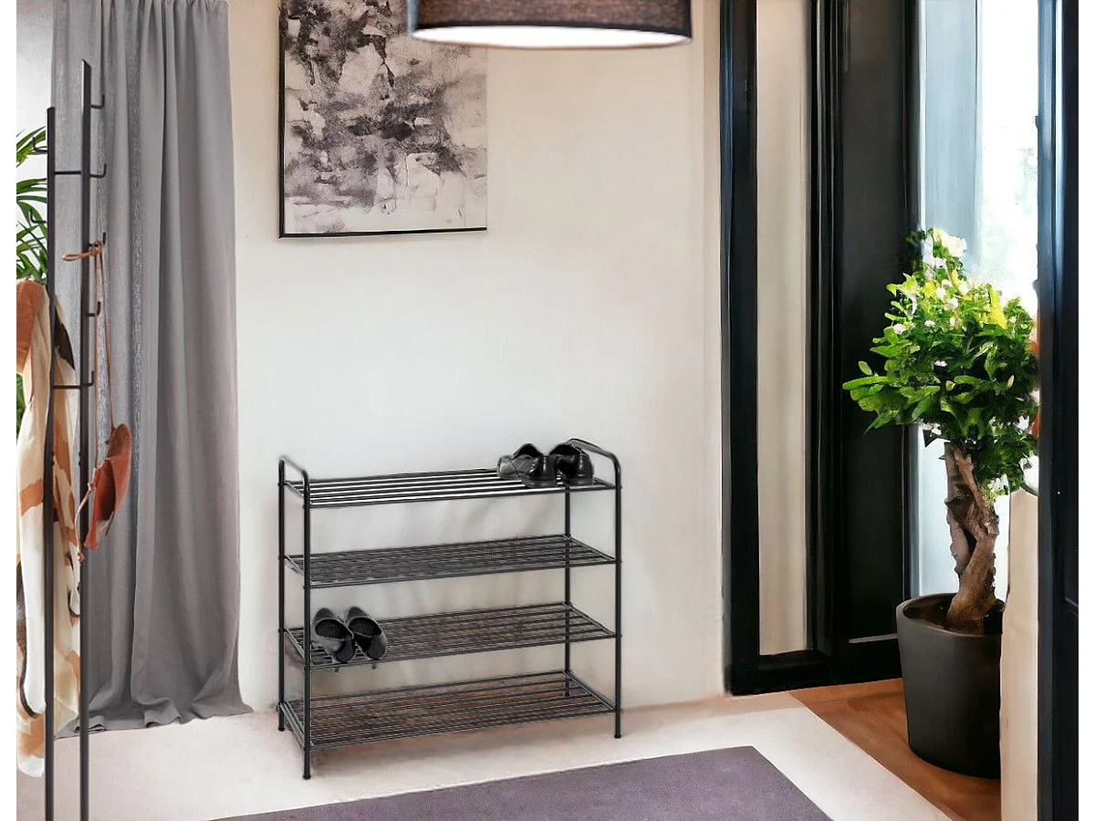 Etagère à chaussures, meuble à chaussures en métal coloris noir  -longueur 83 x profondeur 35 x hauteur 78 cm