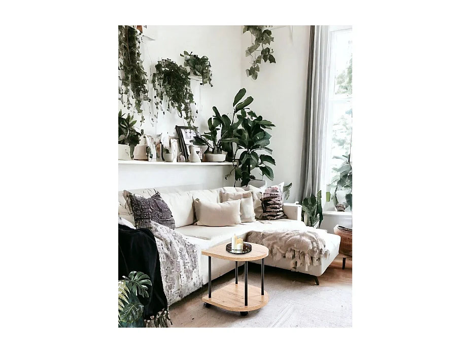 Chariot de service, desserte en bois chêne, métal noir -longueur 40 x profondeur 40 x hauteur 45 cm