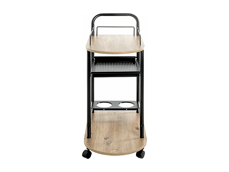 Chariot de cuisine, desserte en métal coloris noir et bois coloris chêne  -longueur 65 x profondeur 35 x hauteur 83 cm