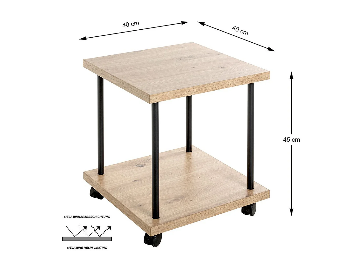 Chariot de service, desserte en bois chêne et métal noir -longueur 40 x profondeur 40 x hauteur 45 cm