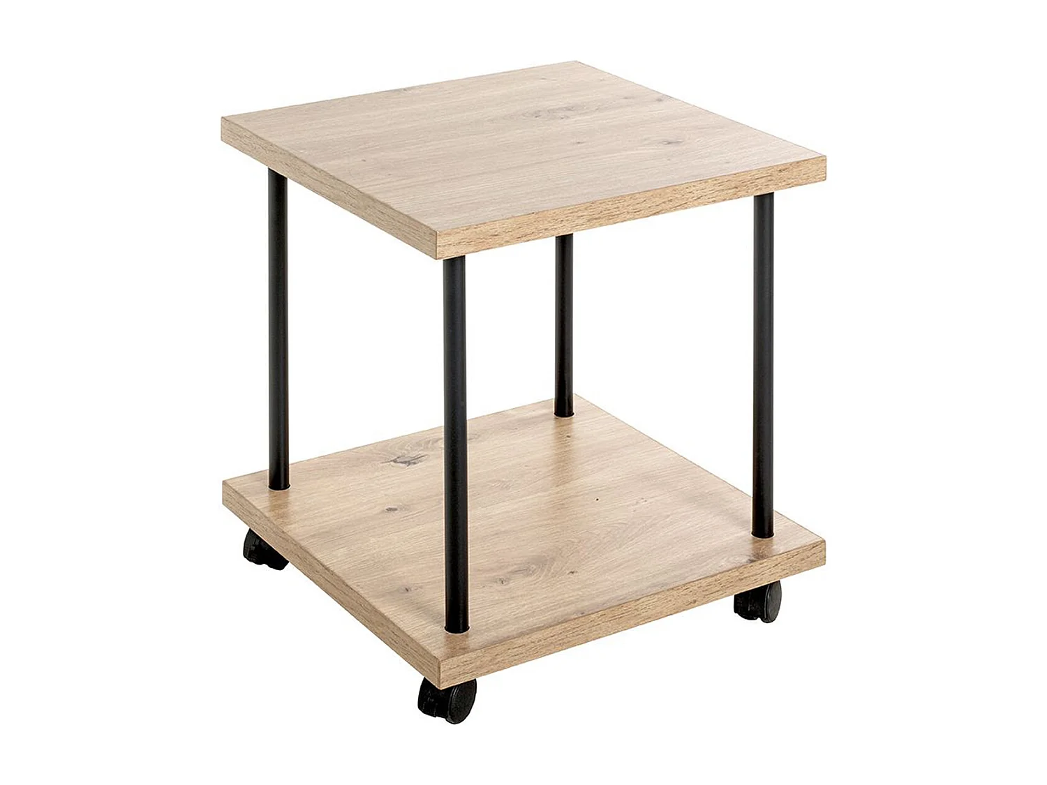 Chariot de service, desserte en bois chêne et métal noir -longueur 40 x profondeur 40 x hauteur 45 cm