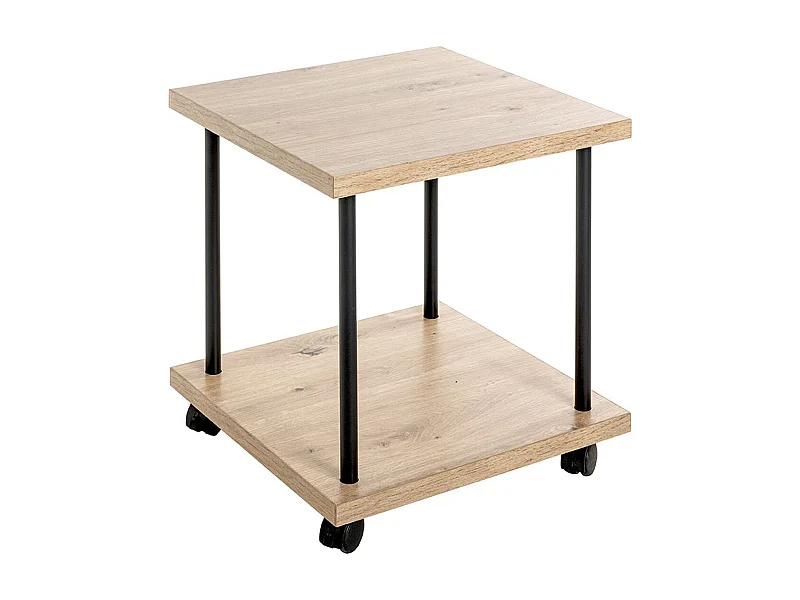 Chariot de service, desserte en bois chêne et métal noir -longueur 40 x profondeur 40 x hauteur 45 cm