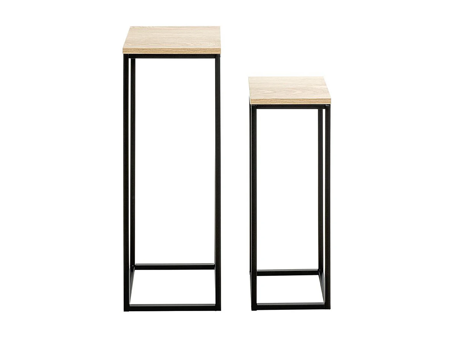 Lot de 2 porte plantes en bois coloris chêne et métal noir