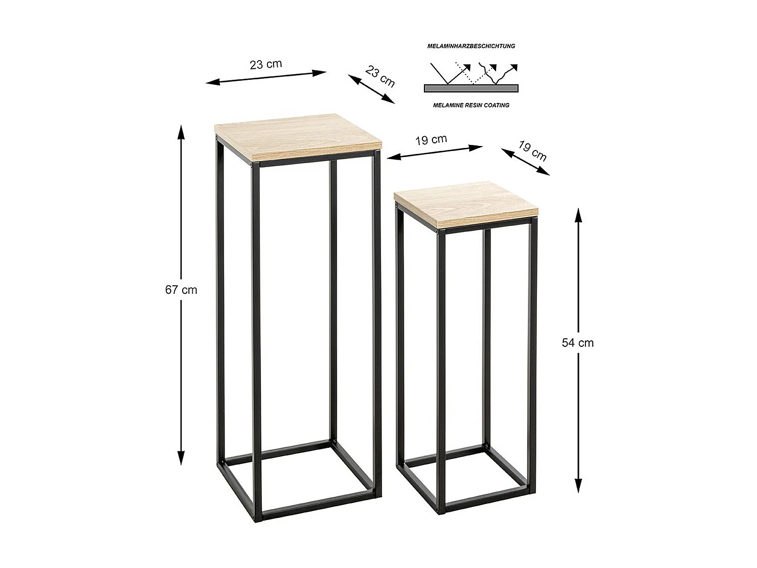 Lot de 2 porte plantes en bois coloris chêne et métal noir