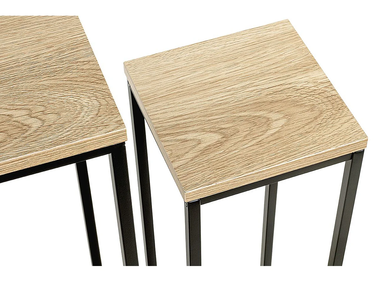 Lot de 2 porte plantes en bois coloris chêne et métal noir