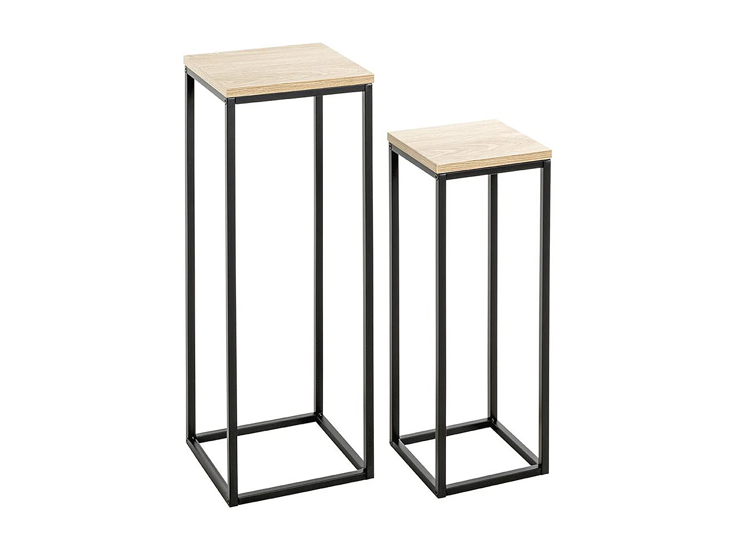 Lot de 2 porte plantes en bois coloris chêne et métal noir