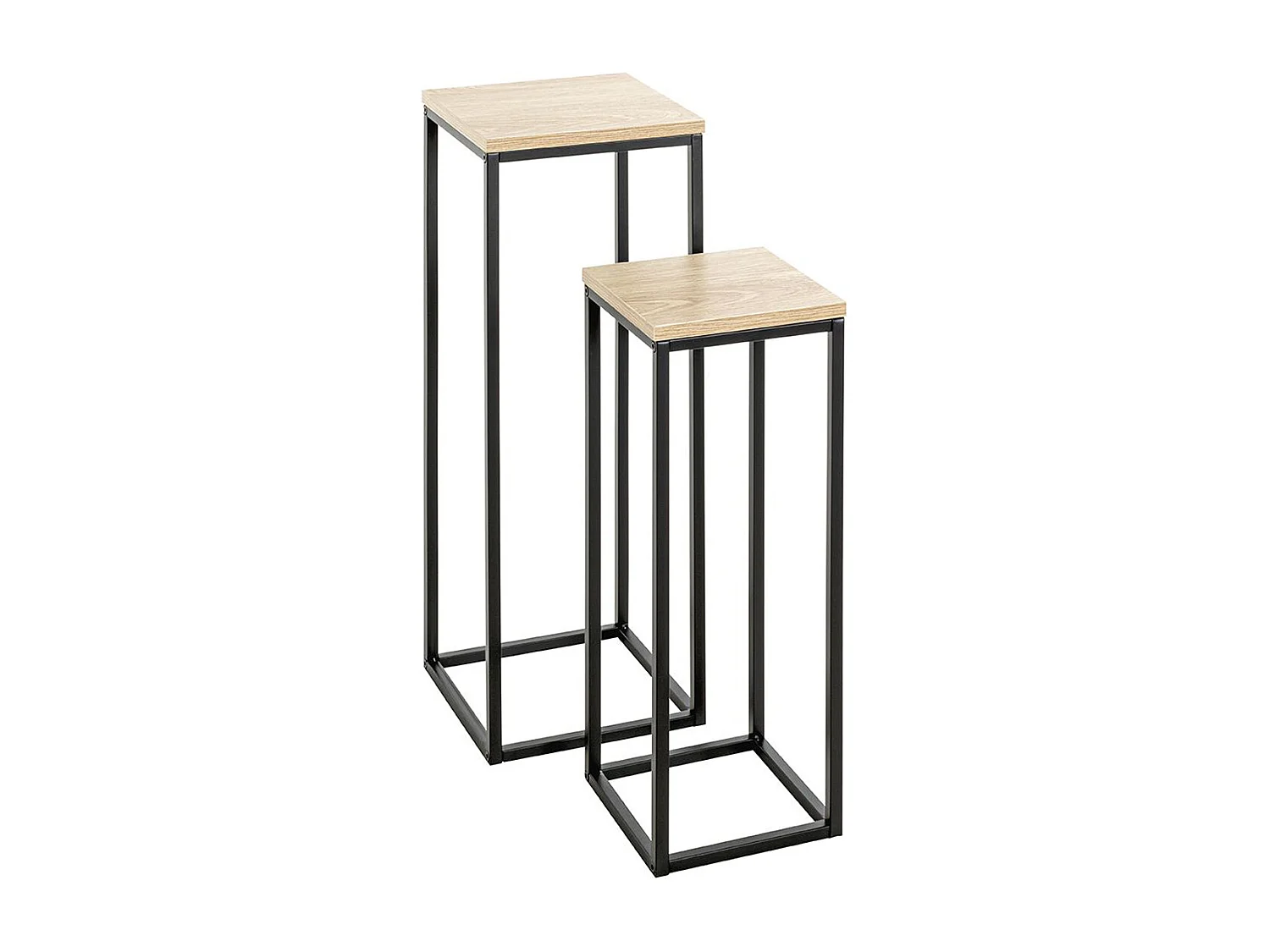 Lot de 2 porte plantes en bois coloris chêne et métal noir