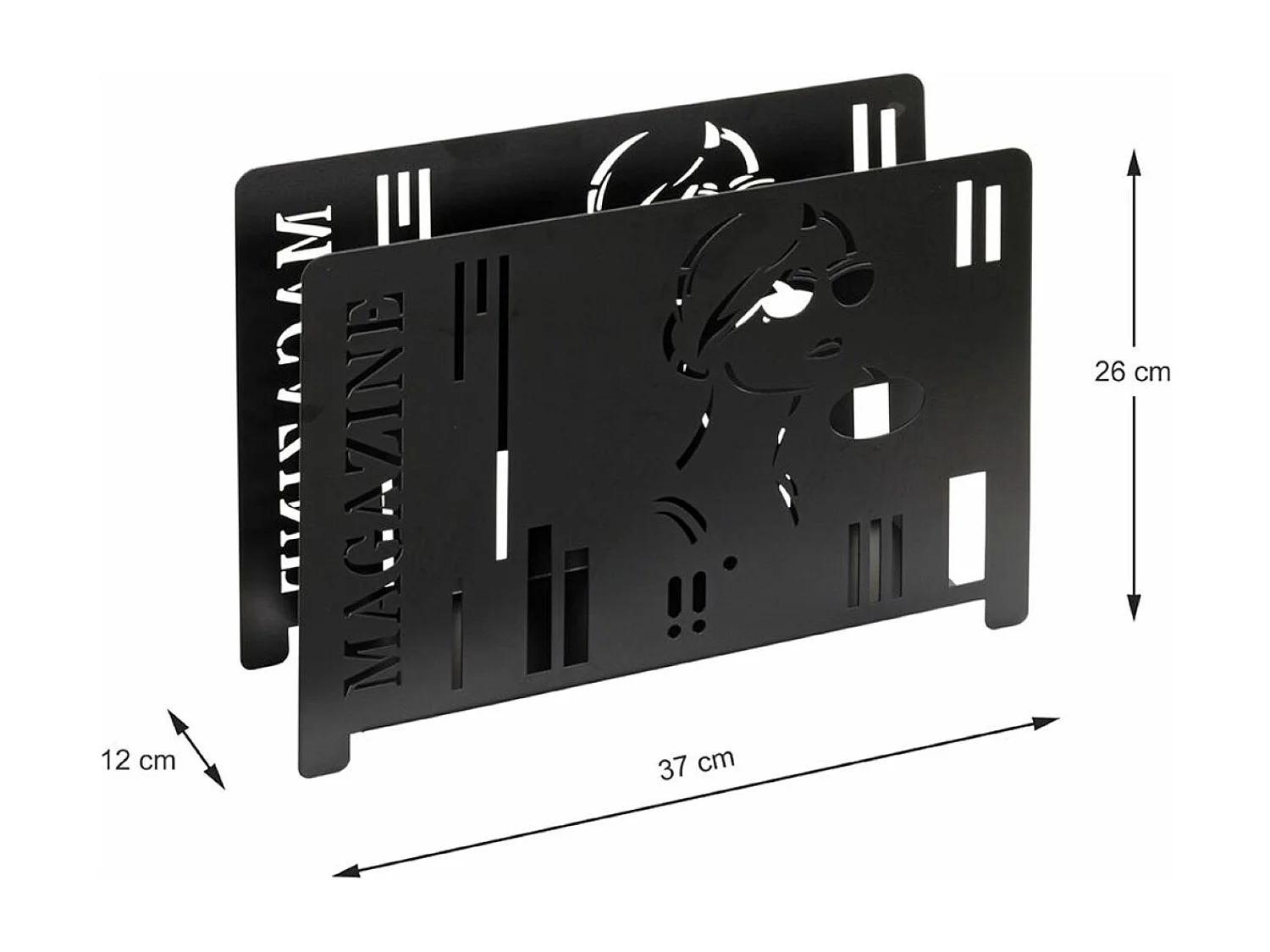 Porte-revues en métal coloris noir  - longueur 37 x profondeur 12 x hauteur 26 cm