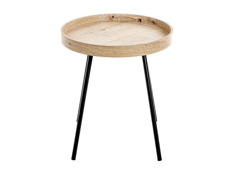 Table d'appoint, Table de salon en bois coloris chêne et métal noir - Diamètre 40 x hauteur 45 cm
