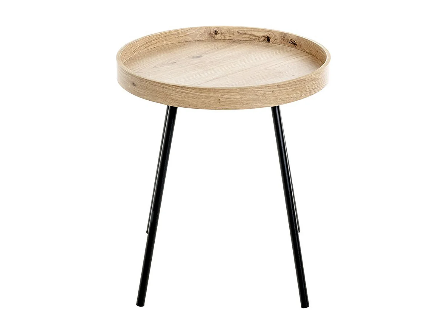 Table d'appoint, Table de salon en bois coloris chêne et métal noir - Diamètre 40 x hauteur 45 cm