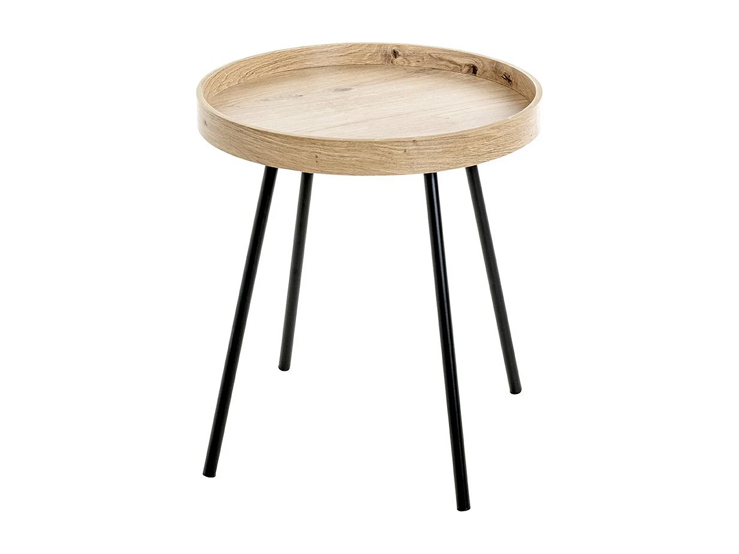 Table d'appoint, Table de salon en bois coloris chêne et métal noir - Diamètre 40 x hauteur 45 cm