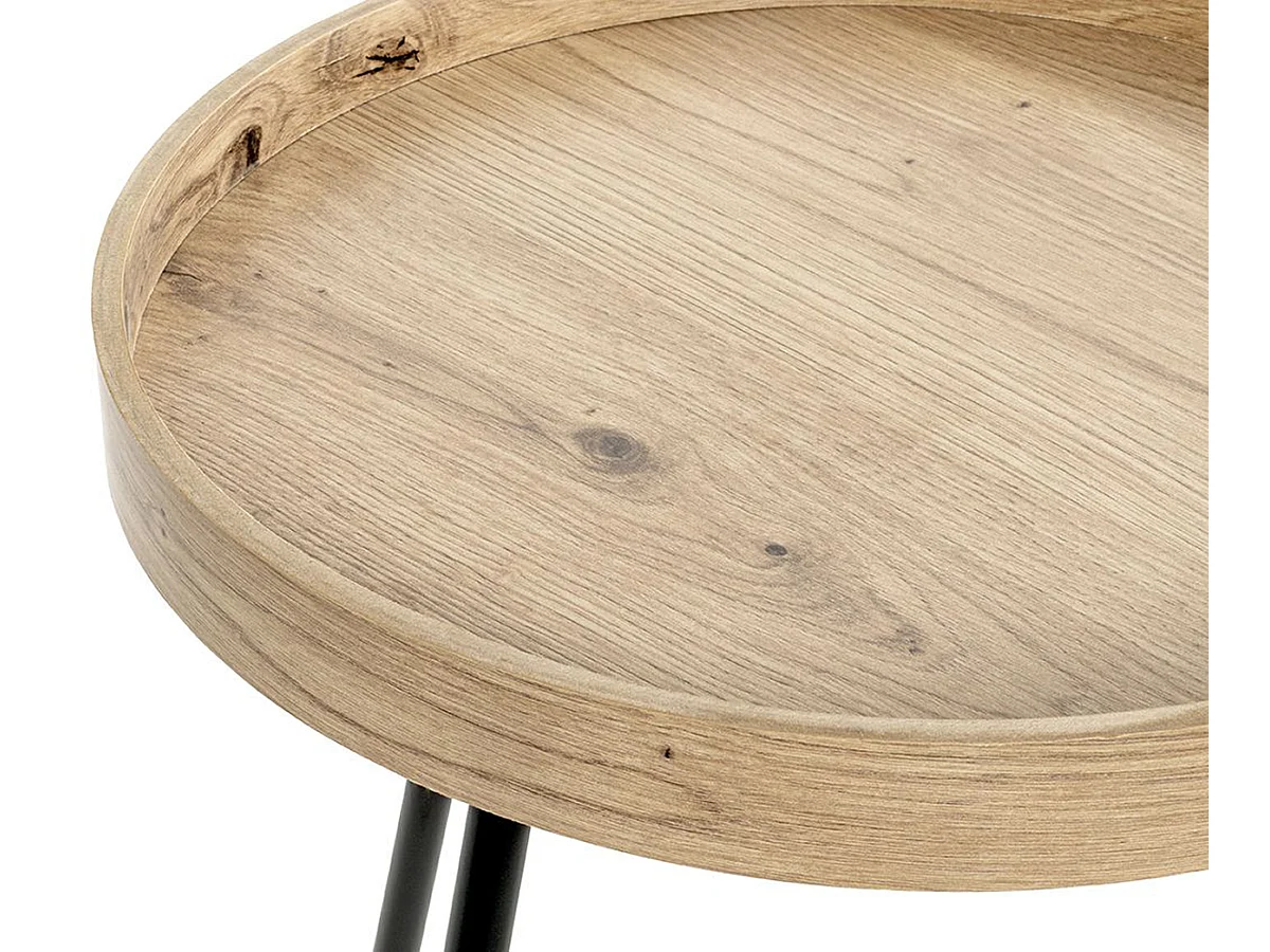 Table d'appoint, Table de salon en bois coloris chêne et métal noir - Diamètre 40 x hauteur 45 cm