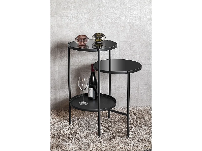 Table d'appoint, Table de salon en métal coloris noir et verre trempé - longueur 56 x profondeur 39 x hauteur 71 cm