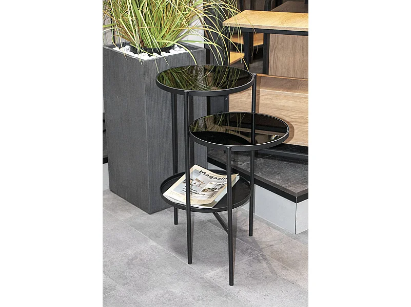 Table d'appoint, Table de salon en métal coloris noir et verre trempé - longueur 56 x profondeur 39 x hauteur 71 cm