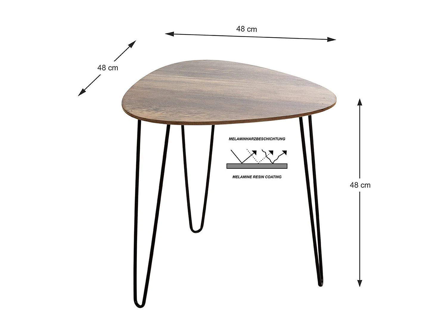 Table d'appoint, Table de salon en bois coloris chêne et métal noir -longueur 48 x profondeur 48 x hauteur 48 cm