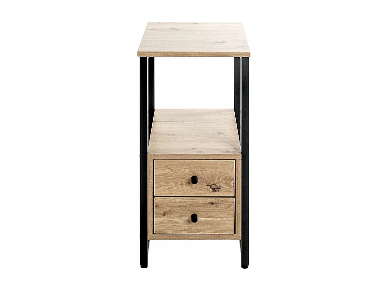 Table d'appoint, table de salon en bois coloris chêne et métal noir -longueur 30 x profondeur 40 x hauteur 63 cm